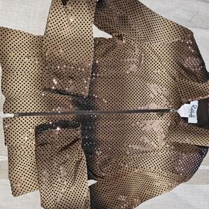 Joseph Ribkoff Tan and Brown Sequin Bomber Jacket